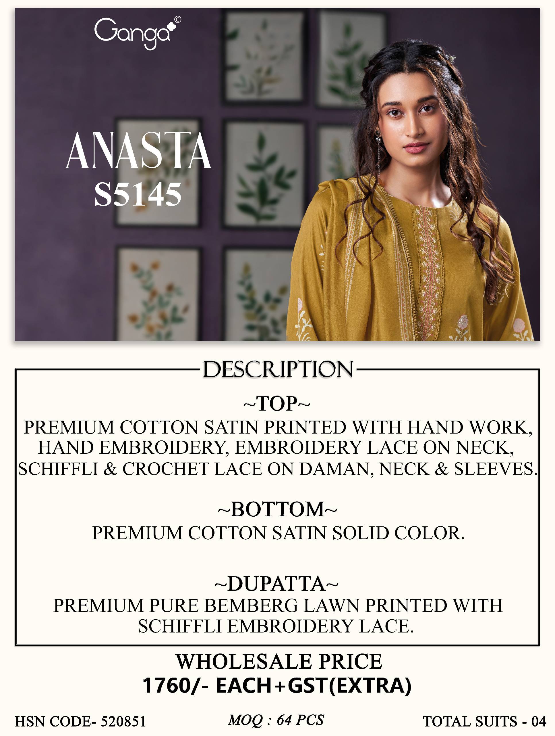 ANASTA 5145 SERIES BY GANGA FASHION Beautiful Colourful COTTON SATIN Dresses At Wholesale Price